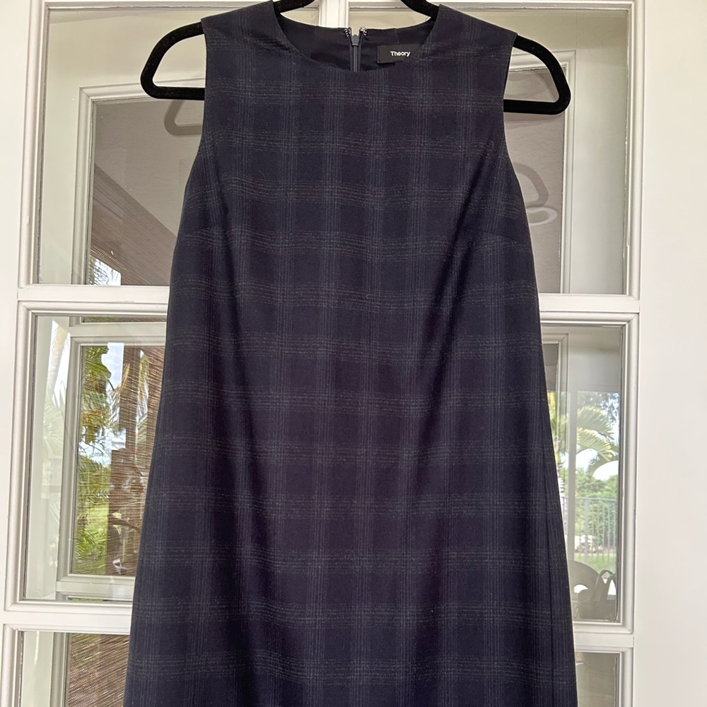 Theory Plaid Sheath Dress, Deep Blue/Gray Plaid